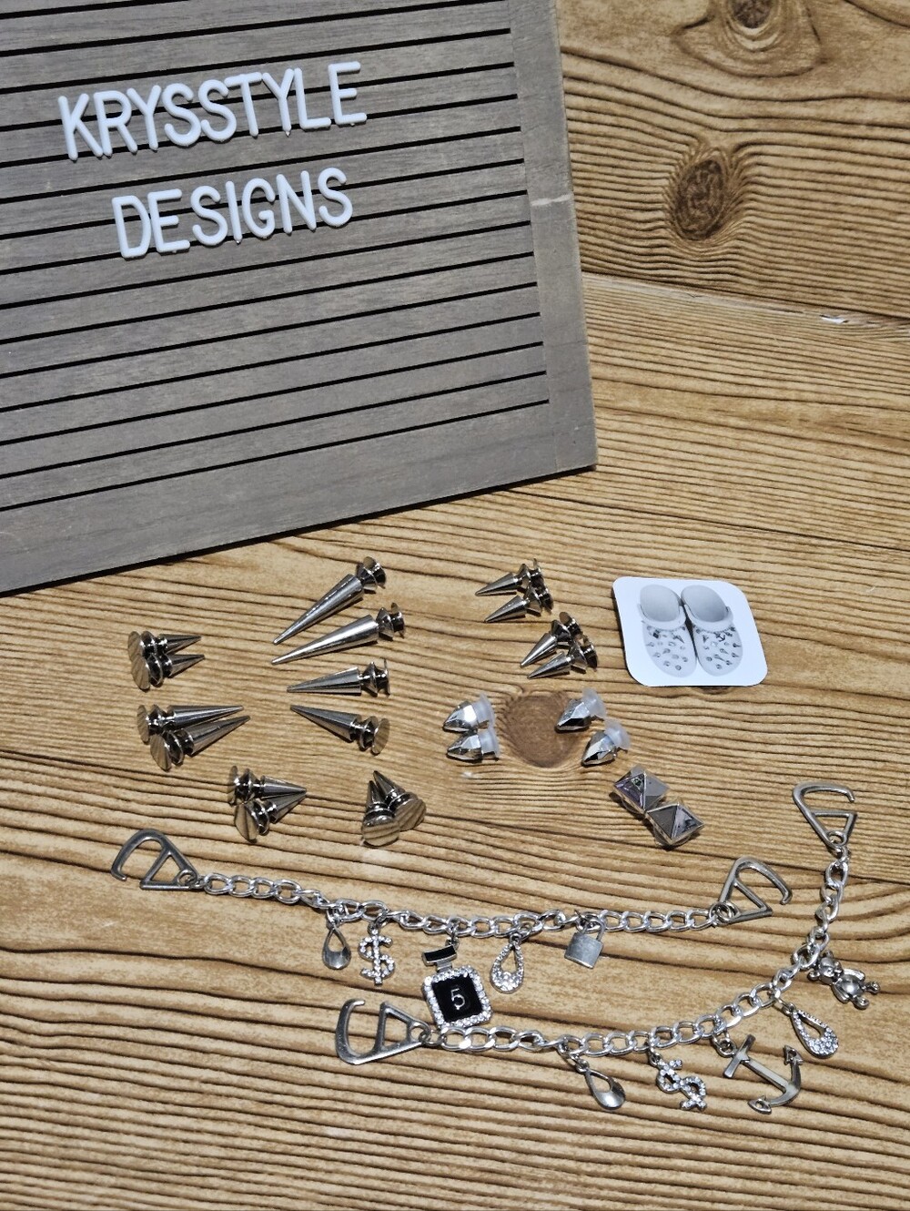 Goth Punk Shoe Charm Set Rivets Chain Accessories
